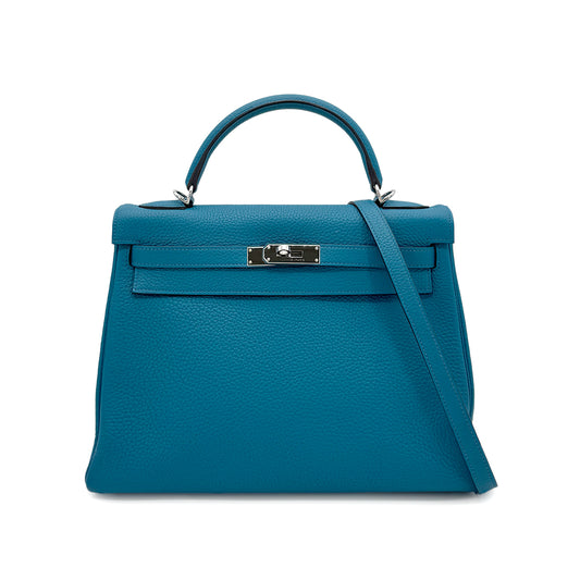 HERMES KELLY 32 RETOURNE BLEU IZMIR TAURILLON CLEMENCE HAND SHOULDER BAG T SHW 90271711