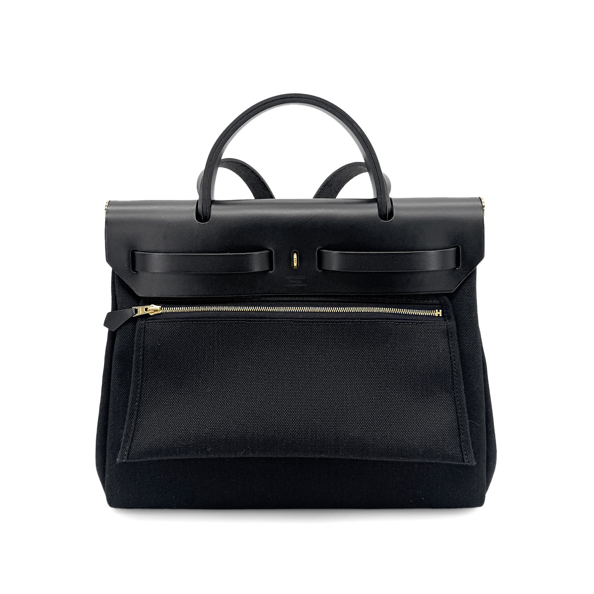 HERMES HER BAG ZIP 31 BLACK TOILE MILITAIRE TOTE SHOULDER Z 90271714