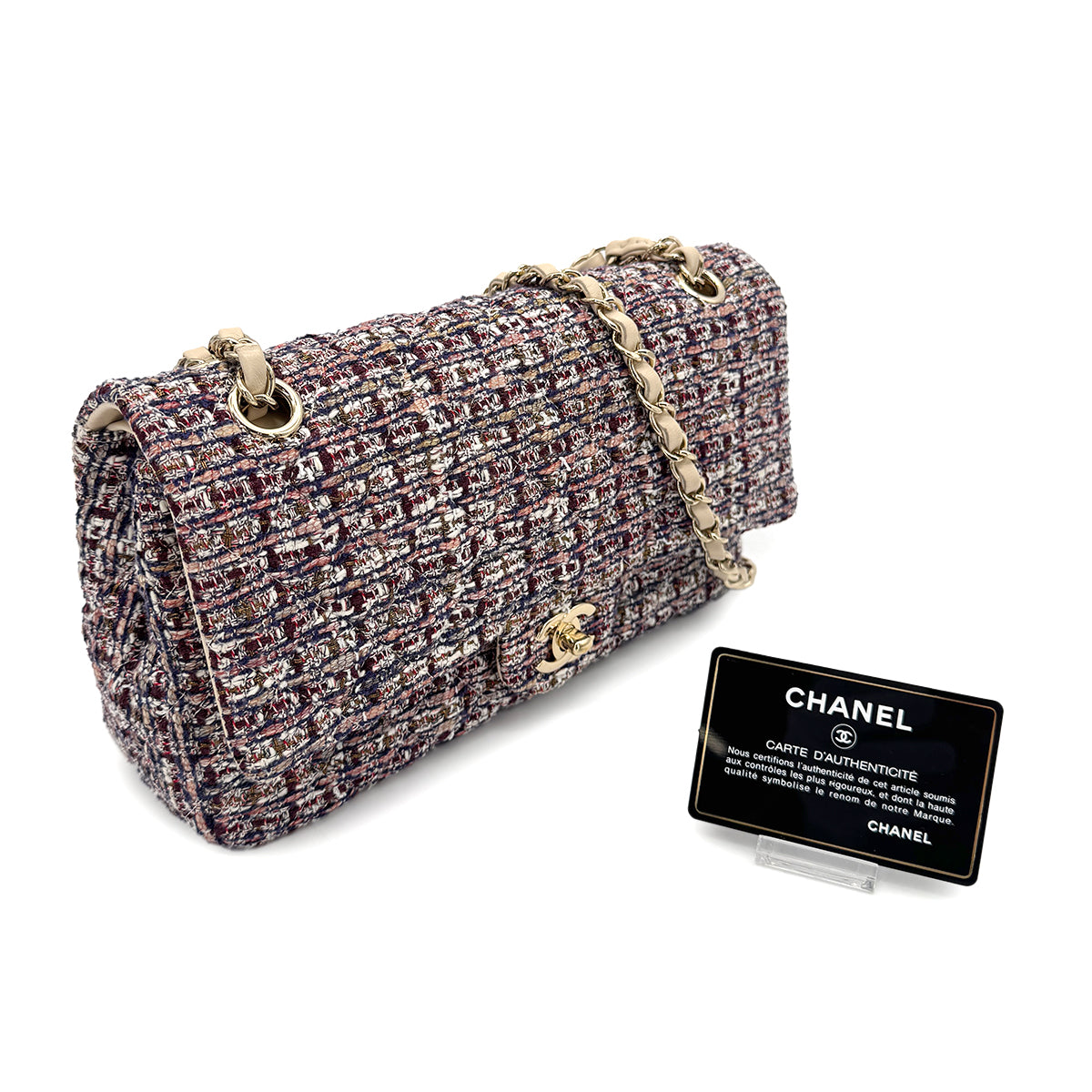 CHANEL CHAIN SHOULDER BAG PINK TWEED 90271716