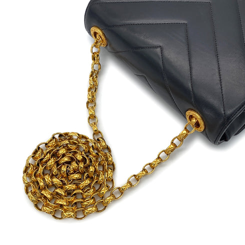 CHANEL VINTAGE CHEVRON BIJOU CHAIN SHOULDER BAG BLACK LAMB SKIN 90271718 - PURPOSE
