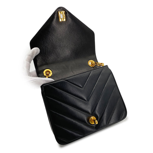 CHANEL VINTAGE CHEVRON BIJOU CHAIN SHOULDER BAG BLACK LAMB SKIN 90271718 - PURPOSE