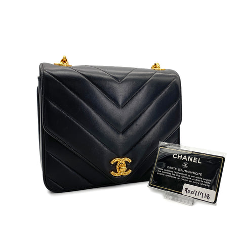 CHANEL VINTAGE CHEVRON BIJOU CHAIN SHOULDER BAG BLACK LAMB SKIN 90271718 - PURPOSE