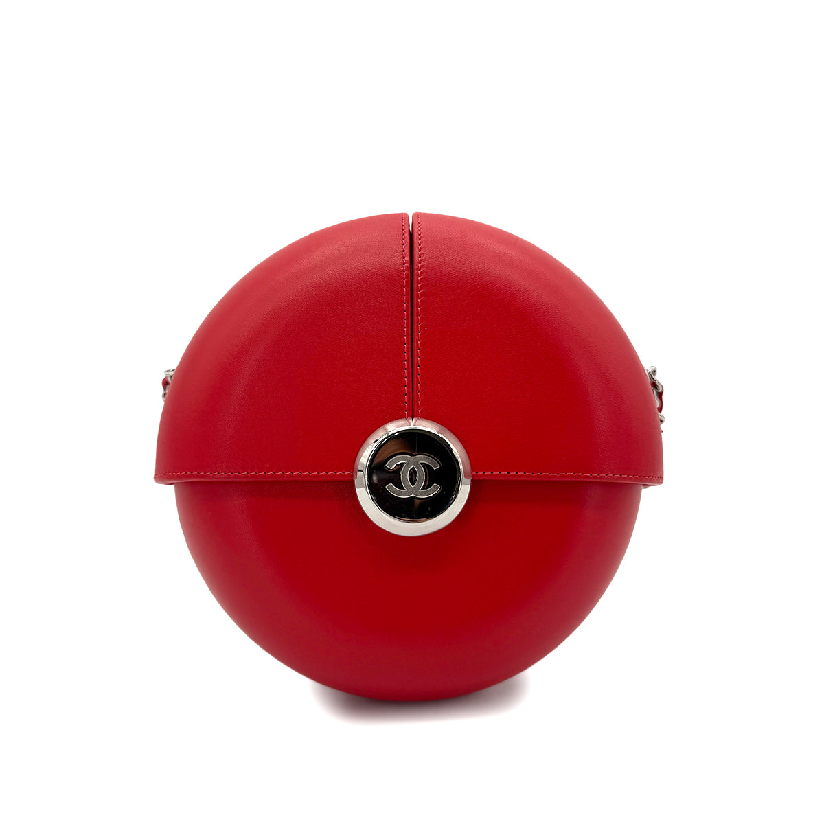 CHANEL ROUND CHAIN SHOULDER BAG RED LEATHER 90271723