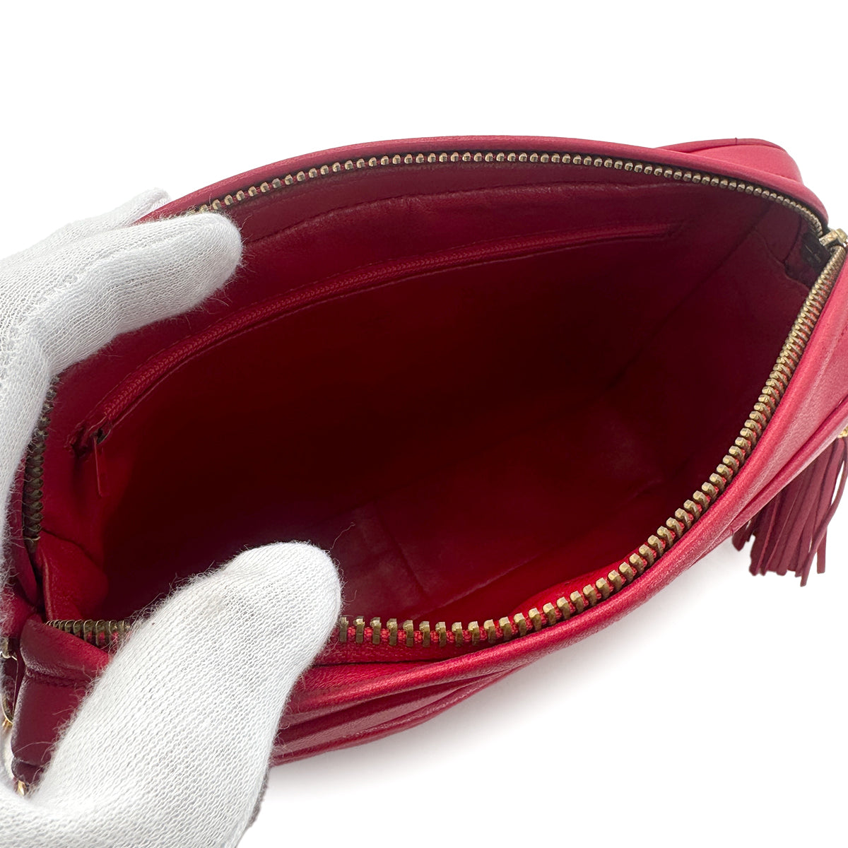 CHANEL VINTAGE MATELASSE FRINGE CHAIN SHOULDER BAG RED LAMB SKIN 90271726