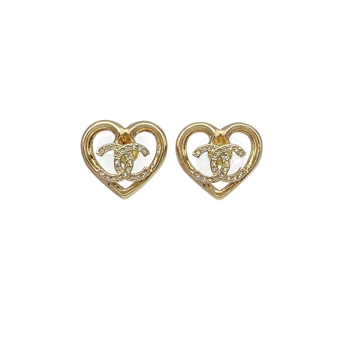CHANEL EARRINGS RHINESTONE HEART COCOMARK ACCESSORY F23C 90271770