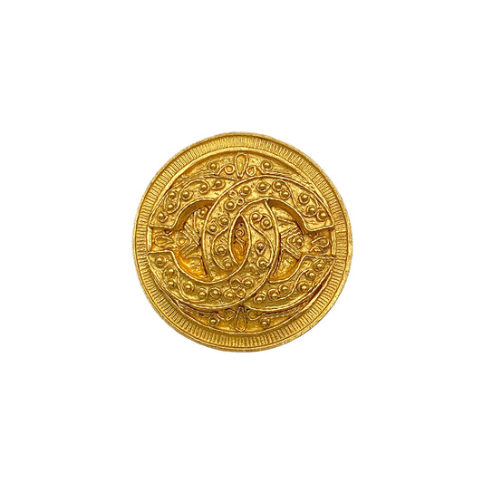 CHANEL VINTAGE COCOMARK BROOCH ROUND GOLD ACCESSORY 94A 90271773