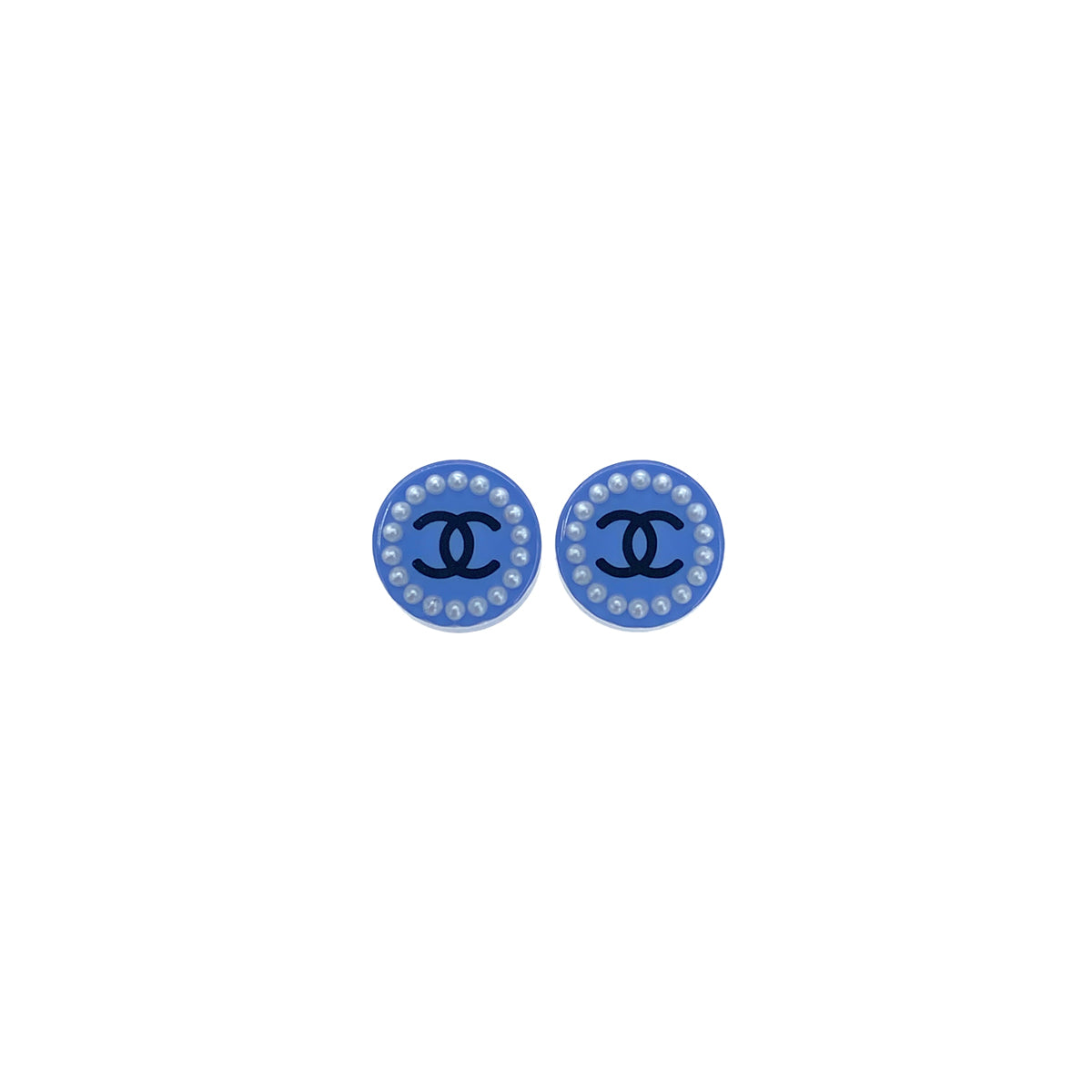 CHANEL EARRINGS COCOMARK FAUX PEARL CIRCLE BLUE ACCESSORY 16K 90271778