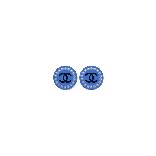 CHANEL EARRINGS COCOMARK FAUX PEARL CIRCLE BLUE ACCESSORY 16K 90271778