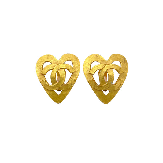 CHANEL VINTAGE EARRINGS HEART COCOMARK ACCESSORY 95P 90271834