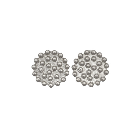 CHANEL VINTAGE EARRINGS COCOMARK ROUND SILVER ACCESSORY 98P 90271839