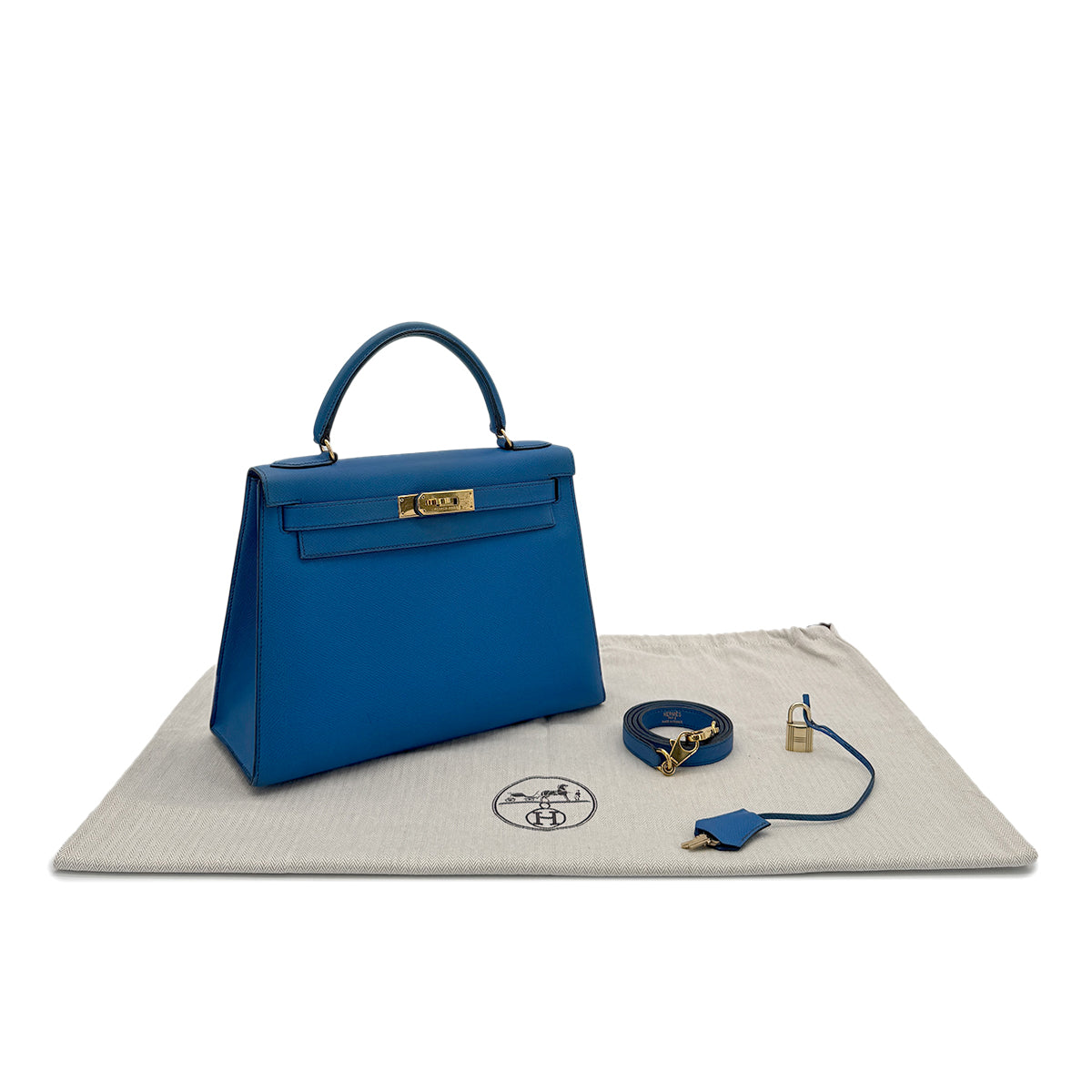 HERMES KELLY 28 SELLIER BLUE FRANCE COUCHEVEL HAND SHOULDER BAG 〇X GHW 90271927