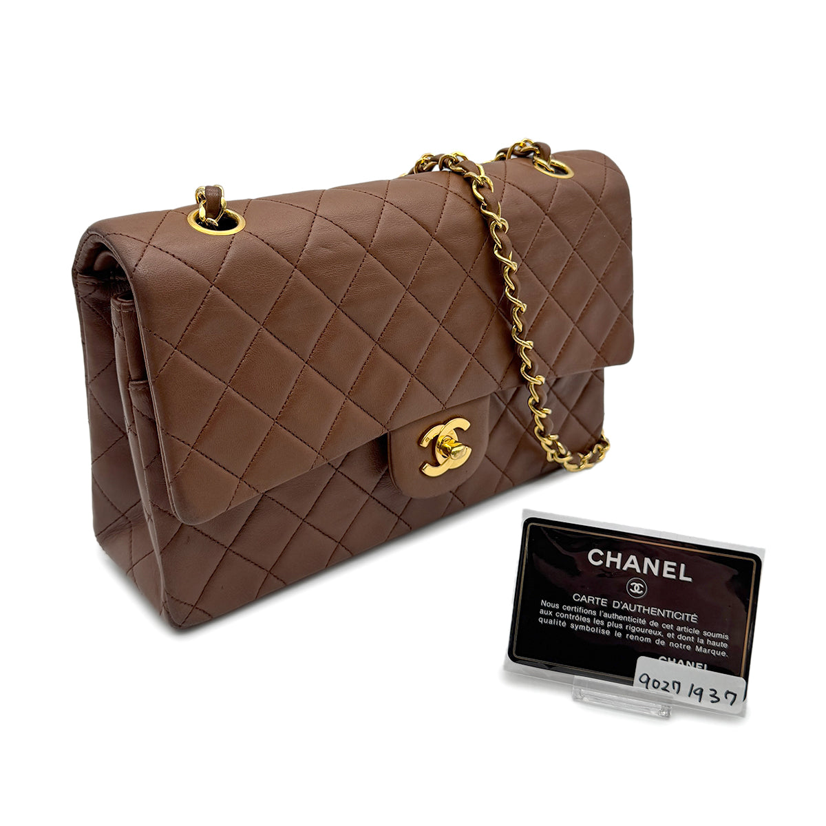 CHANEL VINTAGE CLASSIC FLAP MEDIAM CHAIN SHOULDER BAG BROWN LAMB SKIN 90271937