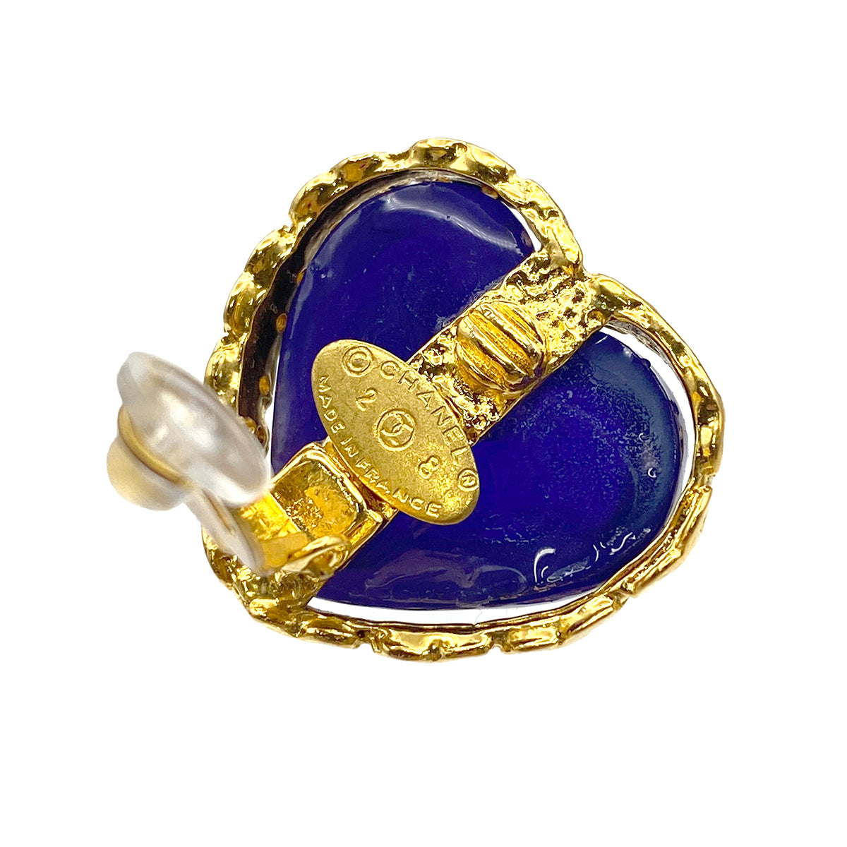 CHANEL VINTAGE EARRINGS HEART STONE BLUE ACCESSORY 28 90271946