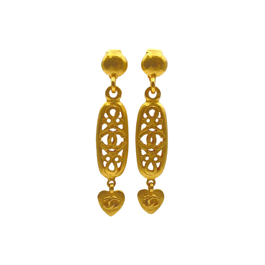 CHANEL VINTAGE EARRINGS COCOMARK HEART SWING ACCESSORY 95P 90271953