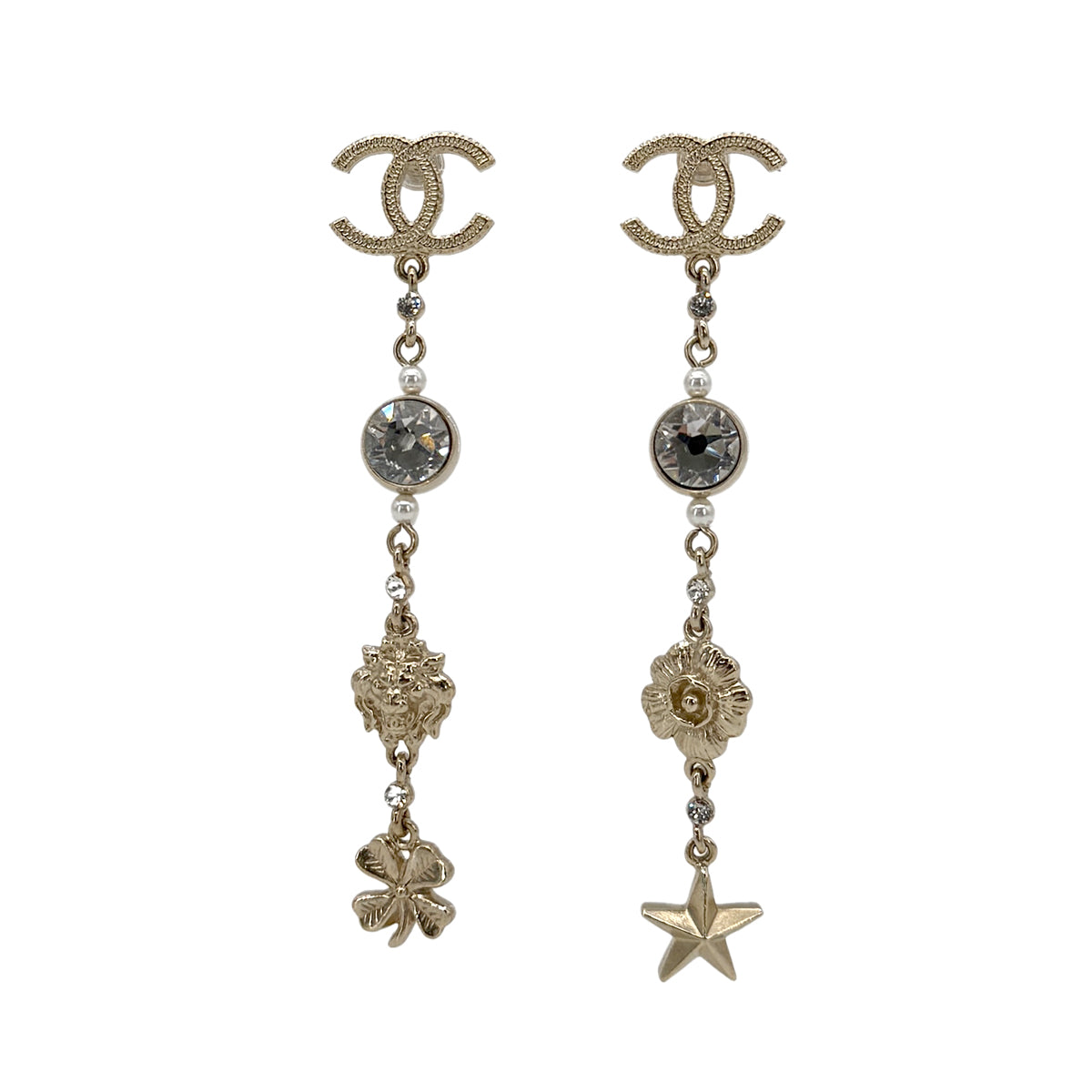 CHANEL EARRINGS SWING COCO MARK RHINESTONE STAR CAMELLIA ACCESSORY A20C 90271960