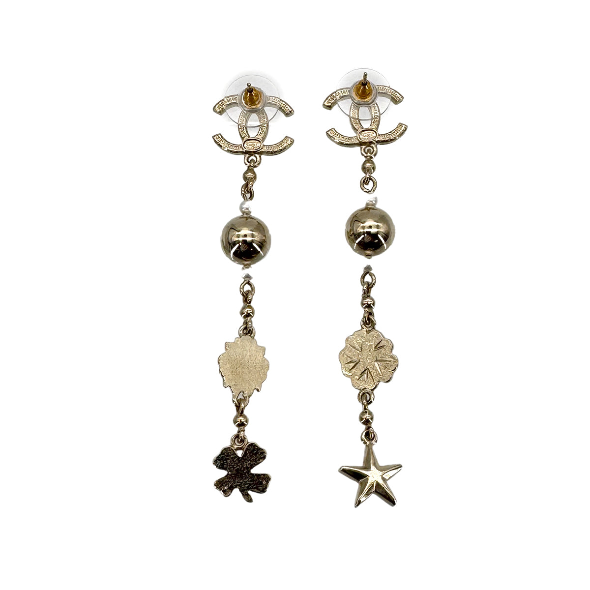CHANEL EARRINGS SWING COCO MARK RHINESTONE STAR CAMELLIA ACCESSORY A20C 90271960