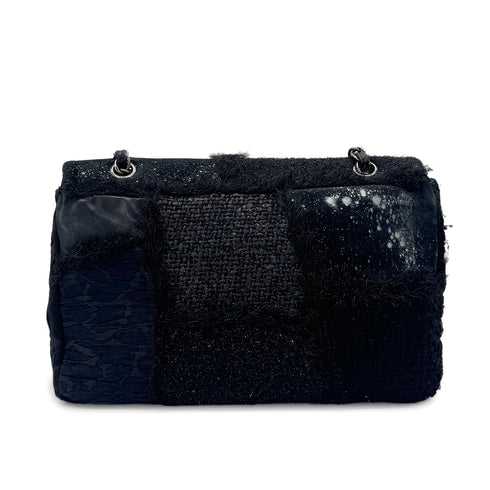 CHANEL CHAIN SHOULDER BAG PATCHWORK BLACK TWEED LEATHER 90271966 - PURPOSE