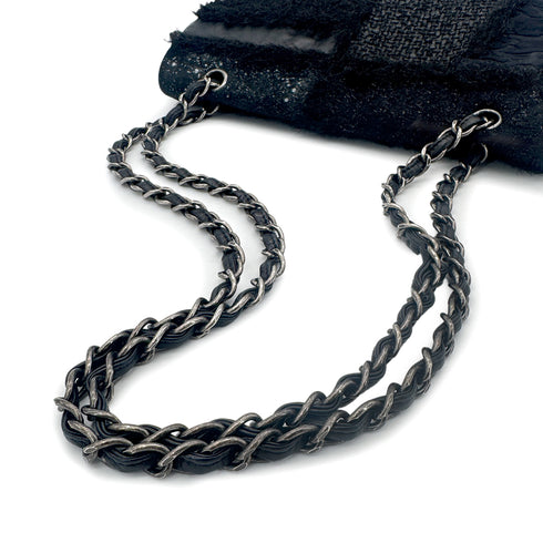 CHANEL CHAIN SHOULDER BAG PATCHWORK BLACK TWEED LEATHER 90271966 - PURPOSE