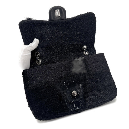 CHANEL CHAIN SHOULDER BAG PATCHWORK BLACK TWEED LEATHER 90271966 - PURPOSE