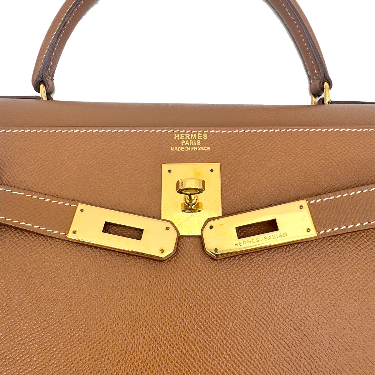 HERMES KELLY 32 SELLIER GOLD COUCHVEL HAND SHOULDER BAG □B 90271967