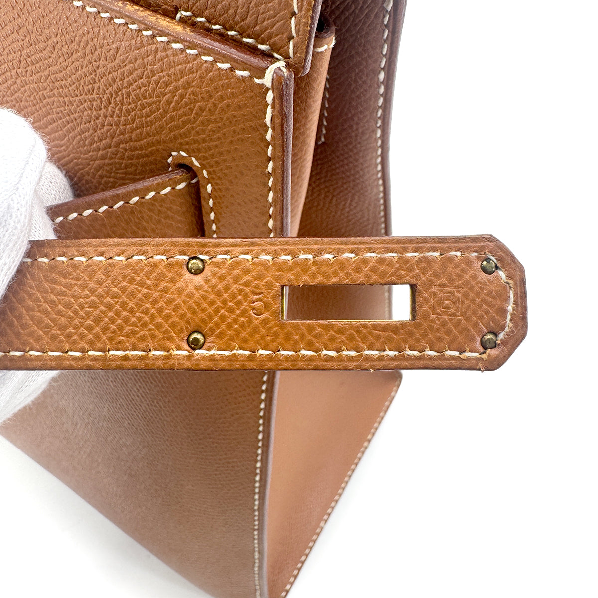 HERMES KELLY 32 SELLIER GOLD COUCHVEL HAND SHOULDER BAG □B 90271967