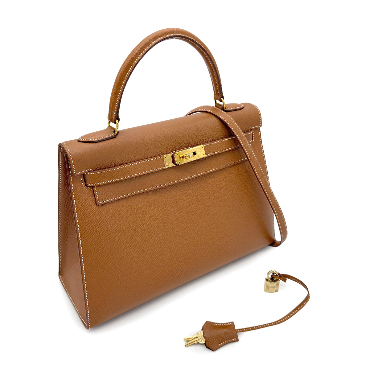 HERMES KELLY 32 SELLIER GOLD COUCHVEL HAND SHOULDER BAG □B 90271967
