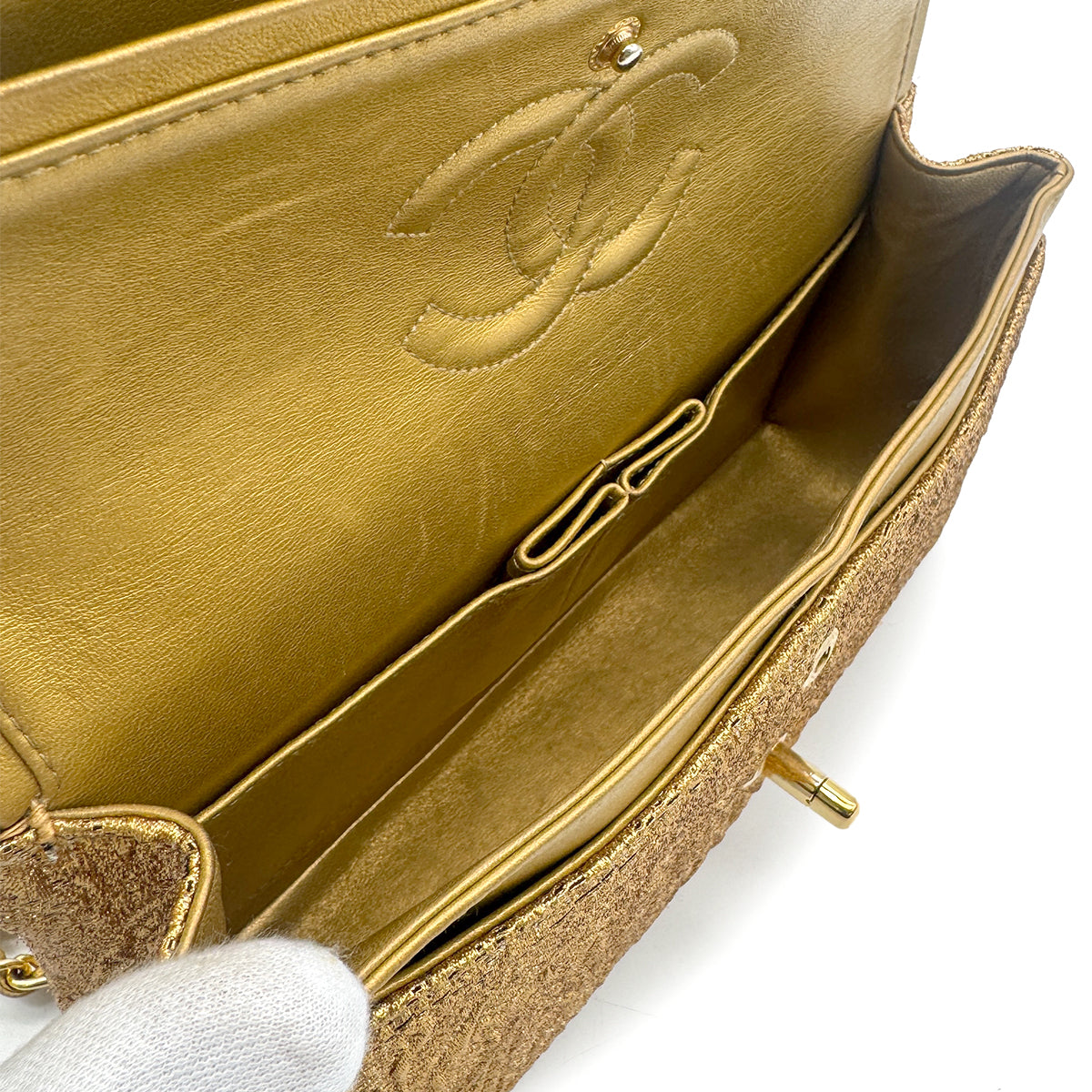 CHANEL VINTAGE CHAIN SHOULDER BAG NISHIJIN TEXTILE GOLD 90271968