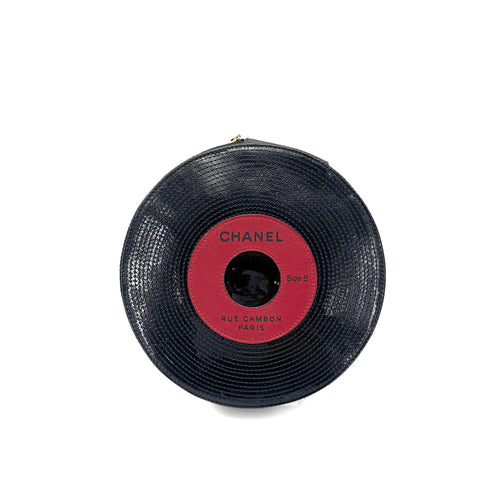 CHANEL VINTAGE CHAIN HAND BAG RECORD MOTIF BLACK PATENT LEATHER 90271970 - PURPOSE