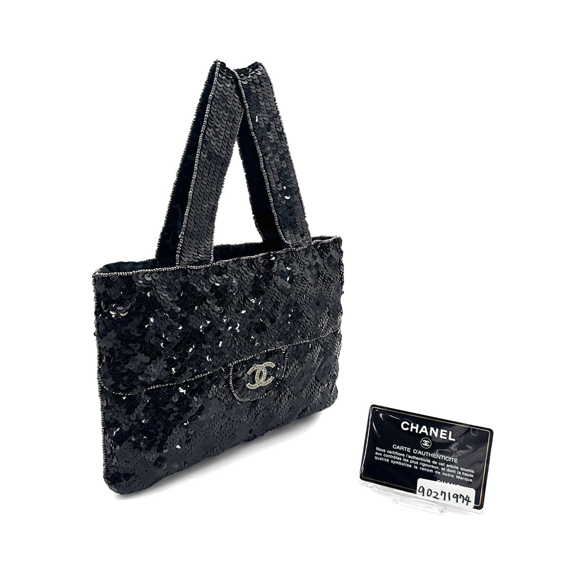 CHANEL VINTAGE HAND BAG COCOMARK SEQUINS BLACK 90271974