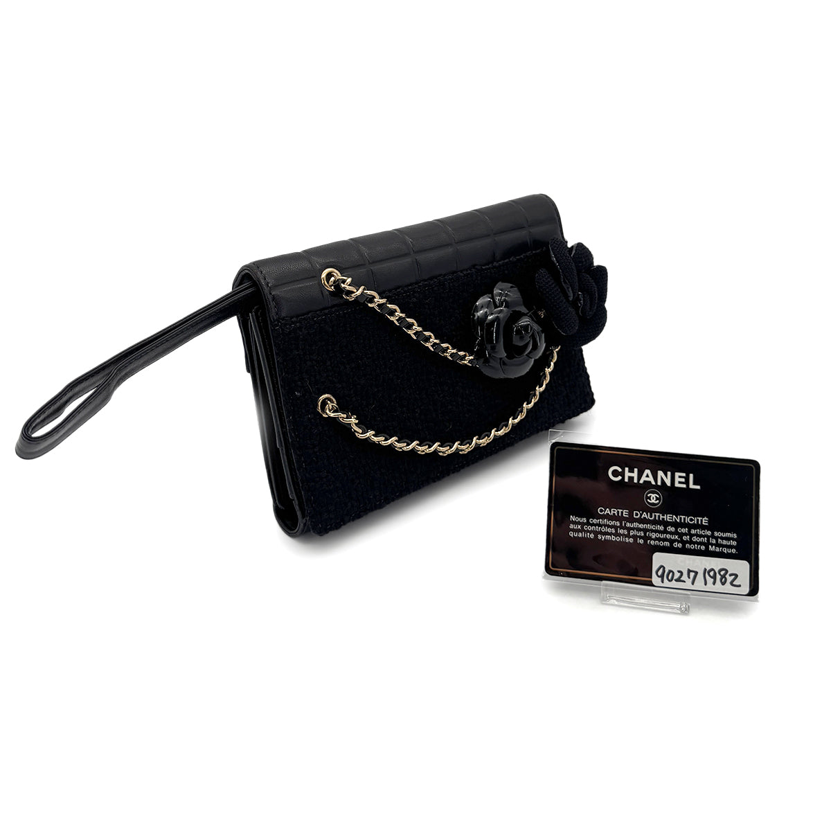 CHANEL VINTAGE CHOCOLATE BAR CLUTCH WALLET BLACK LAMB SKIN ENAMEL 90271982