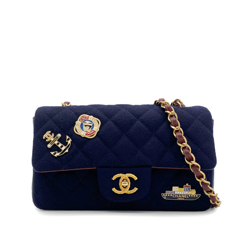 CHANEL MATELASSE CHAIN SHOULDER BAG MARINE CHARM NAVY COTTON JERSEY 90271983