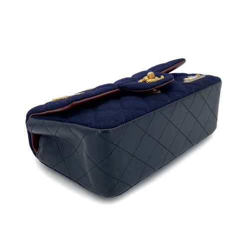 CHANEL MATELASSE CHAIN SHOULDER BAG MARINE CHARM NAVY COTTON JERSEY 90271983