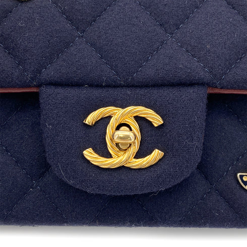 CHANEL MATELASSE CHAIN SHOULDER BAG MARINE CHARM NAVY COTTON JERSEY 90271983