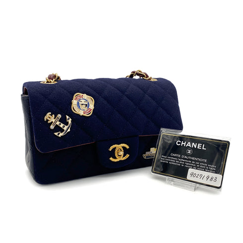 CHANEL MATELASSE CHAIN SHOULDER BAG MARINE CHARM NAVY COTTON JERSEY 90271983