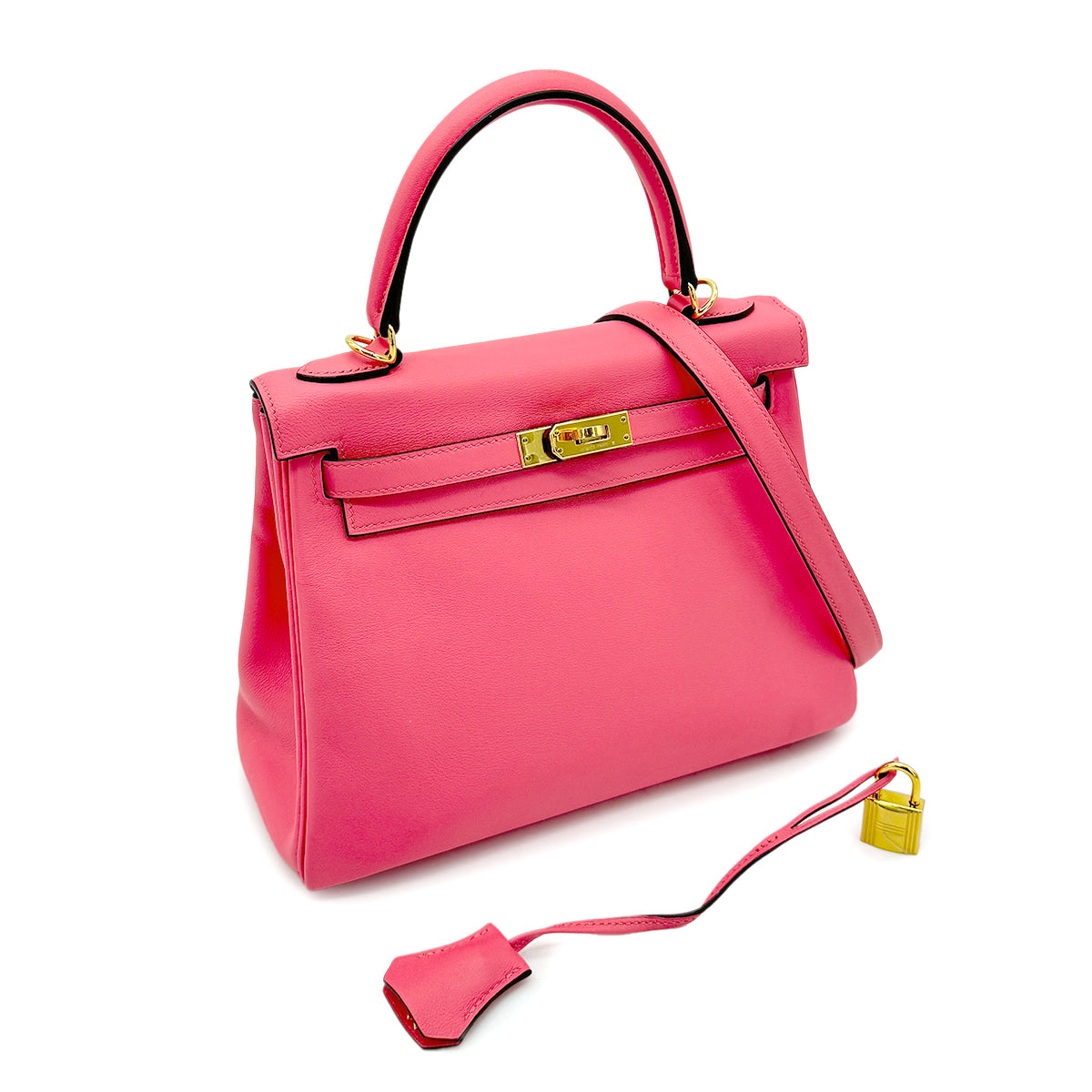 HERMES KELLY 25 RETOURNE ROSE AZALEE SWIFT HAND SHOULDER BAG C GHW 90271984