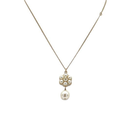 CHANEL NECKLACE COCOMARK FLOWER MOTIF FAUX PEARL ACCESSORY B15B 90272315