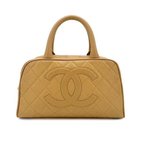 CHANEL VINTAGE MINI BOSTON HAND BAG BEIGE CAVIAR SKIN 90272324 - PURPOSE