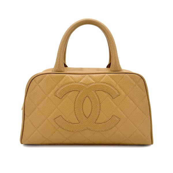 CHANEL VINTAGE MINI BOSTON HAND BAG BEIGE CAVIAR SKIN 90272324 - PURPOSE
