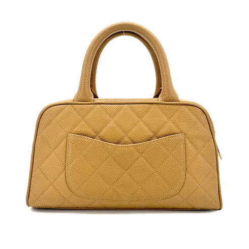 CHANEL VINTAGE MINI BOSTON HAND BAG BEIGE CAVIAR SKIN 90272324 - PURPOSE