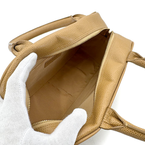 CHANEL VINTAGE MINI BOSTON HAND BAG BEIGE CAVIAR SKIN 90272324 - PURPOSE