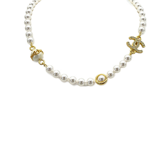 CHANEL NECKLACE COCOMARK FAUX PEARL RHINESTONE ACCESSORY B23K 90272329