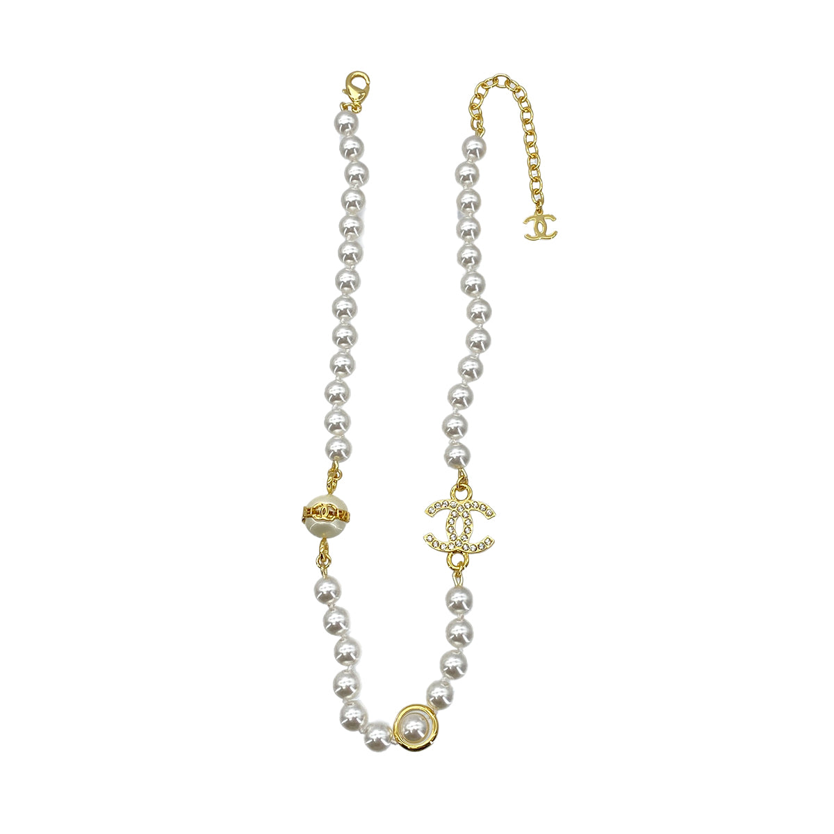 CHANEL NECKLACE COCOMARK FAUX PEARL RHINESTONE ACCESSORY B23K 90272329