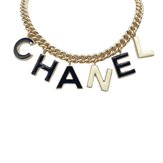 CHANEL NECKLACE LOGO BLACK WHITE ACCESSORY B22A 90272343