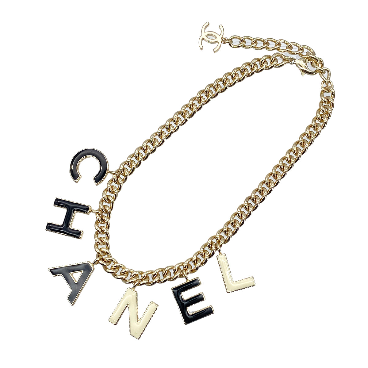 CHANEL NECKLACE LOGO BLACK WHITE ACCESSORY B22A 90272343