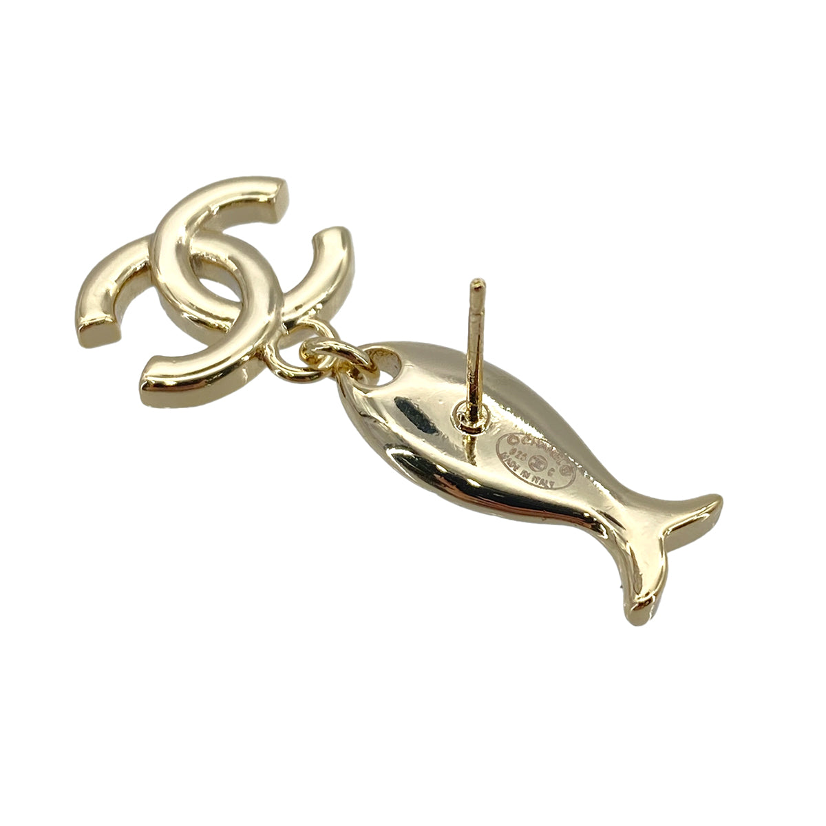 CHANEL EARRINGS COCOMARK FISH RHINESTONE SWING B25C 90272348
