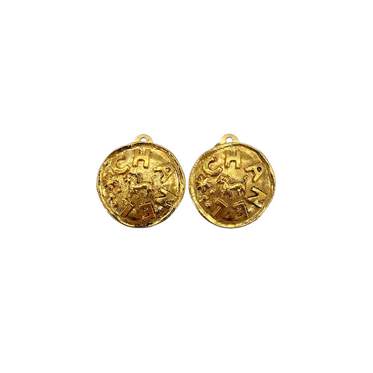 CHANEL VINTAGE EARRINGS LOGO ROUND GOLD ACCESSORY 23 90272351