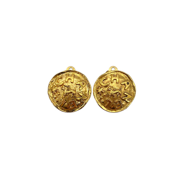 CHANEL VINTAGE EARRINGS LOGO ROUND GOLD ACCESSORY 23 90272351 - PURPOSE