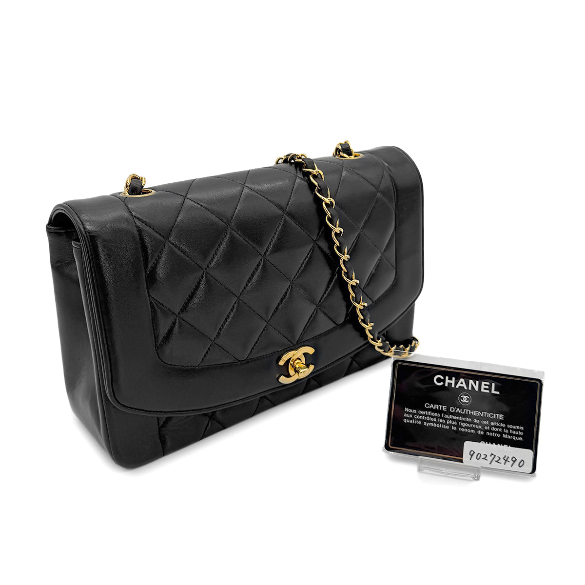 CHANEL VINTAGE DIANA MEDIUM CHAIN SHOULDER BAG BLACK LAMB SKIN 90272490
