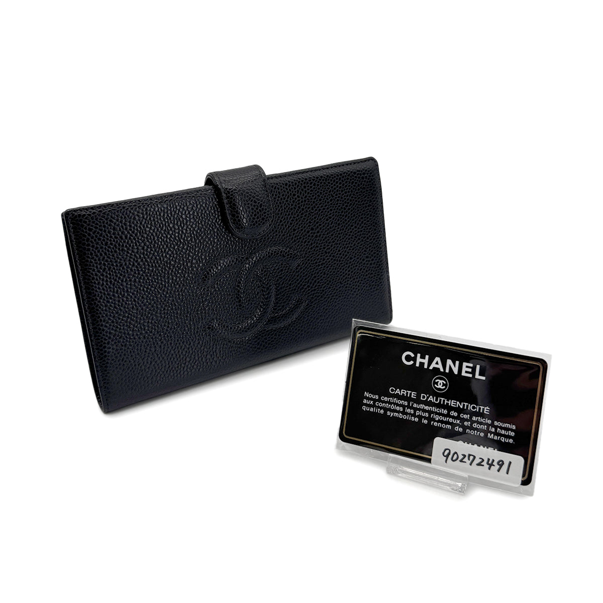 CHANEL VINTAGE BIFOLD LONG WALLET COCOMARK BLACK CAVIAR SKIN 90272491