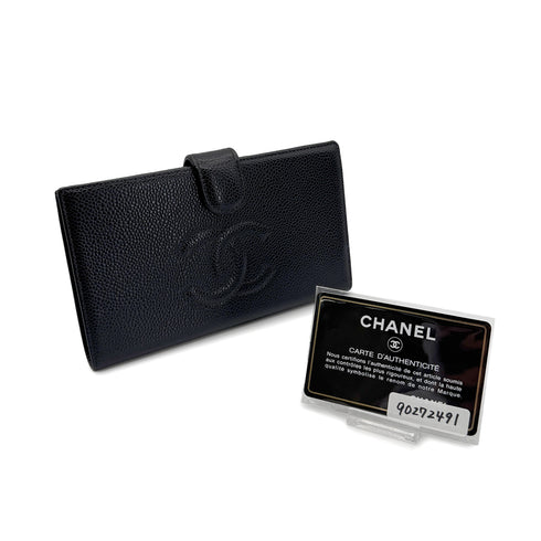 CHANEL VINTAGE BIFOLD LONG WALLET COCOMARK BLACK CAVIAR SKIN 90272491 - PURPOSE